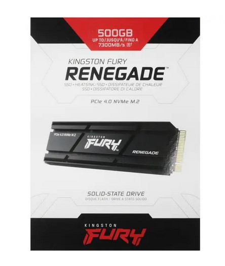 Накопитель SSD M.2 500GB Kingston FURY Renegade SSD (SFYRSK/500G) Retail (7300/3900МБ/сек, 450K/900K IOPS, NVMe PCI-Ex4 4.0, 3D TLC, TBW 500)