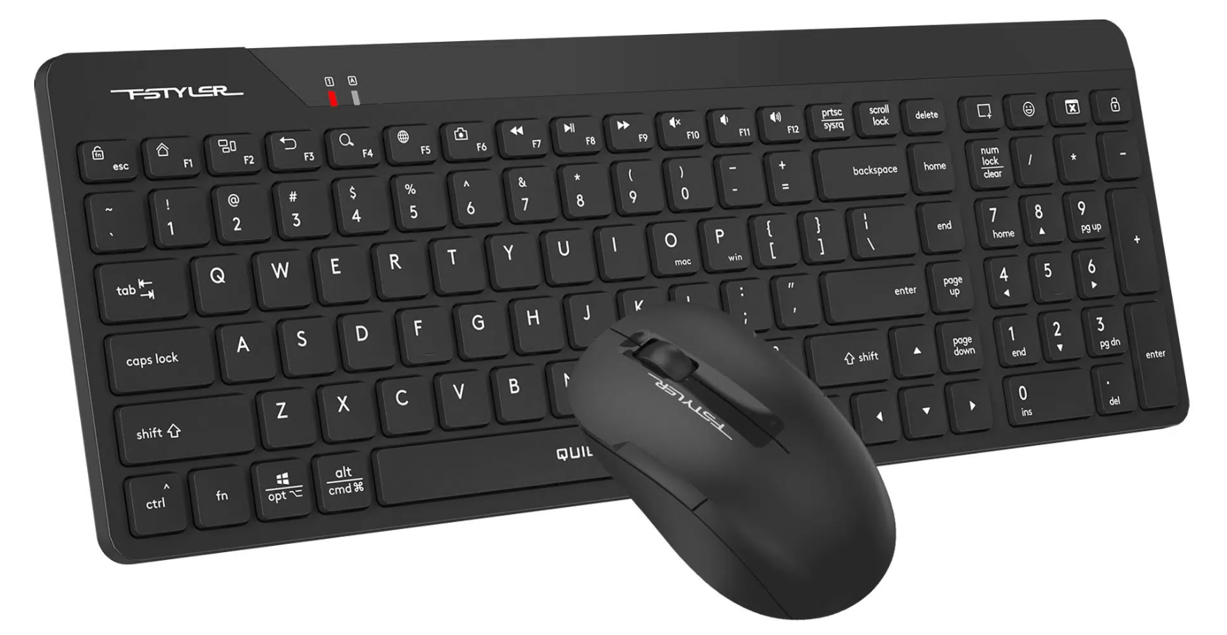 Беспроводные клавиатура + мышь A4-Tech Fstyler FG1035 (черно-серый, USB, мембранная кл-ра, оптическая мышь, 2000 dpi, 1xAA+1xAA)