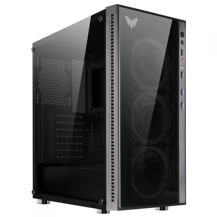 Корпус ATX Mid-Tower CROWN CMC-GS10RGB W/O [ CM000003136 ] (Без БП !!!, без БП!!!, БП снизу, черный, черный, внутр. 2 x 3.5", внутр. 4 x 2.5", Задн.: 