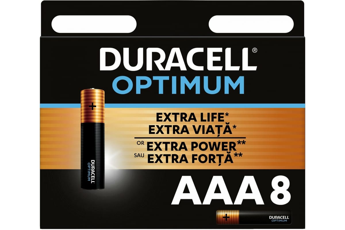 Батарейки AAA Duracell Optimum LR03-8BL  (8 шт) [ LR03-8BL Optimum ]