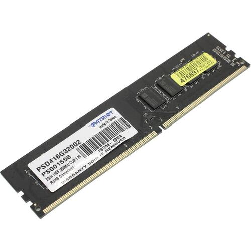 Память DIMM DDR4 16GB (PC4-25600, 3200MHz) Patriot Signature (1шт x 16ГБ, CL 22-22-22-52, 1.2В, SR x8) PSD416G32002
