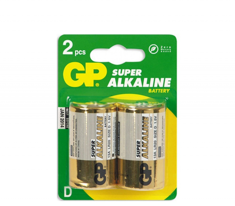 Батарейки D GP Super Alkaline 13A LR20 (2 шт) [ GP 13A-2CR2 / GP 13AU-CR2 ]